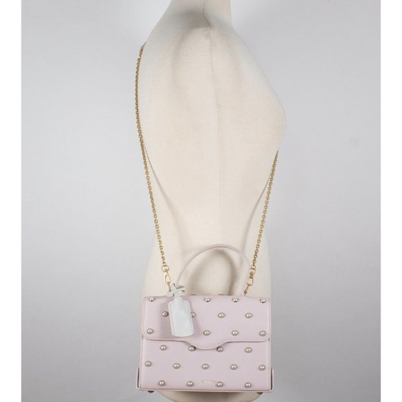 New Lulu Guinness bag pearl leather QUEENIE handbag pink studded - Picture 2 of 13